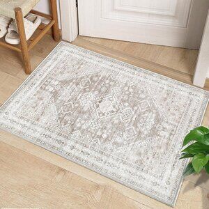 NEW Area Rug Vintage 2x3 Entryway Rug: Small Washable Chenille Print Indoor Rug